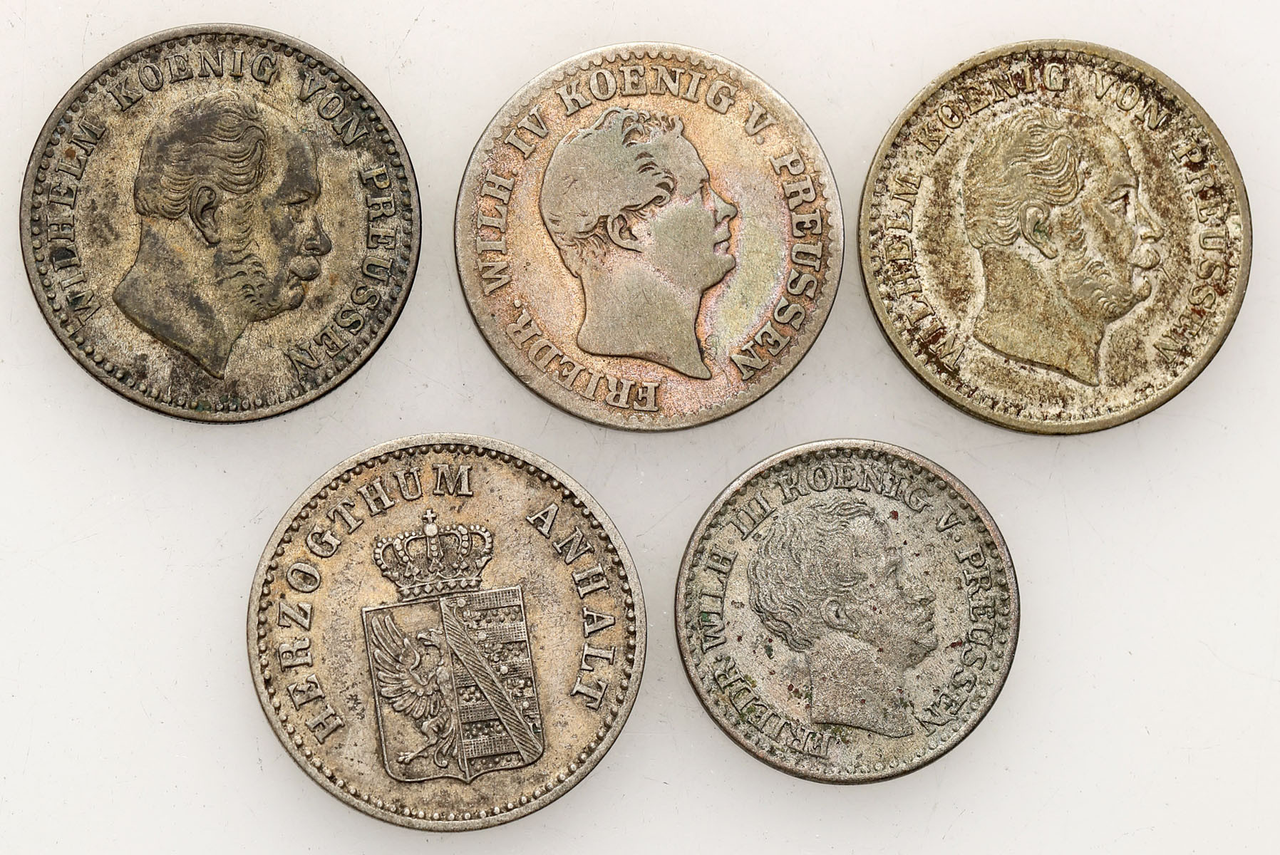 Niemcy, Prusy. 1, 2 1/2 silbergroschen 1822-1872, zestaw 5 monet